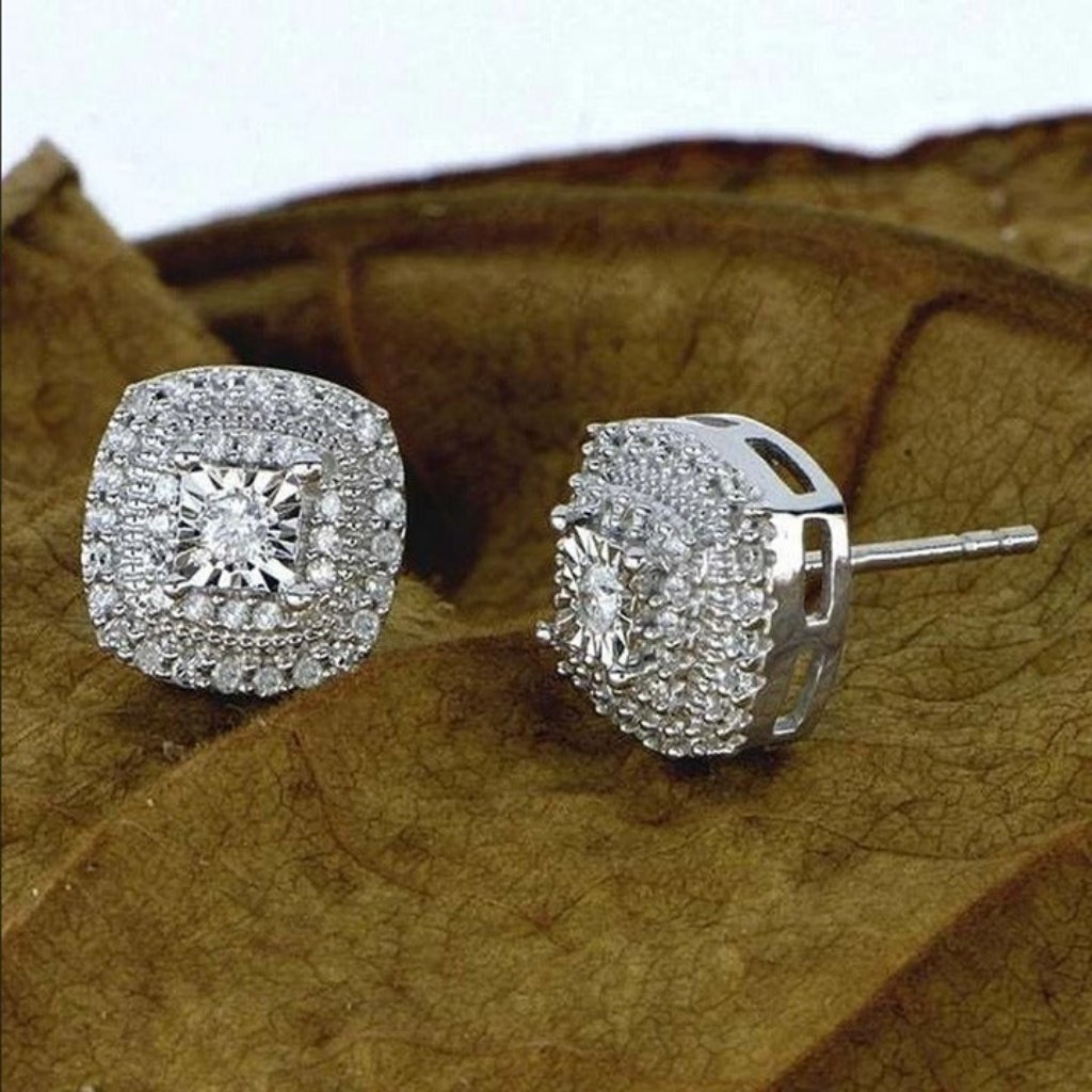 Solid 925 Silver 3ct Diamond Square Stud Earrings Womens Jewelry Studs 3 Ct New